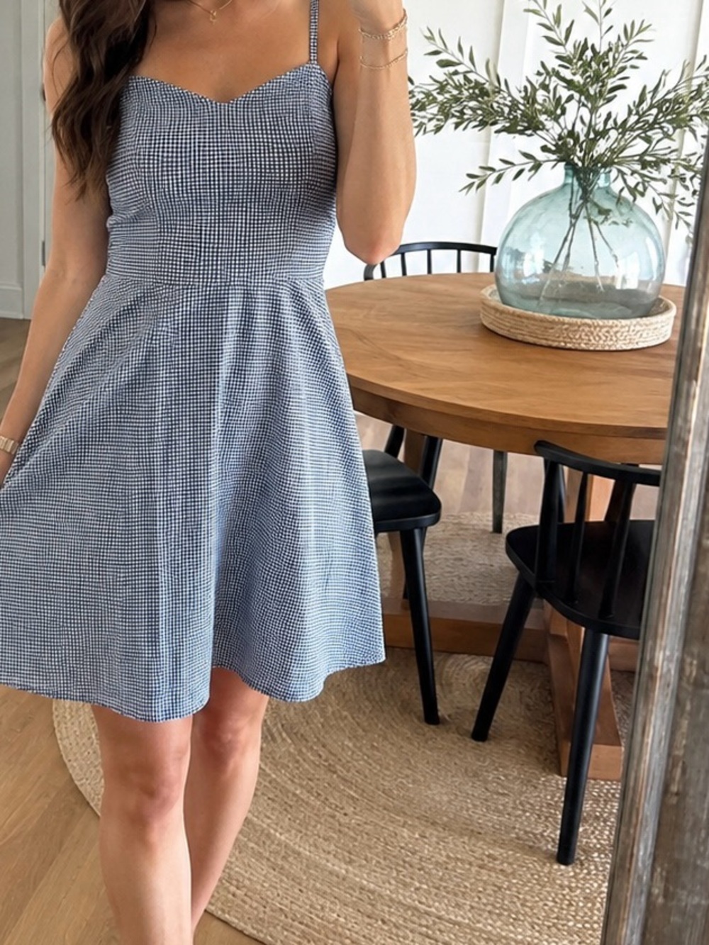 Old Navy Blue Gingham Spaghetti Strap Fit-and-Flare Dress